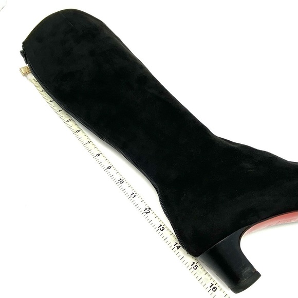 CHRISTIAN LOUBOUTIN TALL KNEE HIGH LOW HEELS RIDING BOOTS BLACK SUEDE SZ 6.5 - Picture 11 of 15
